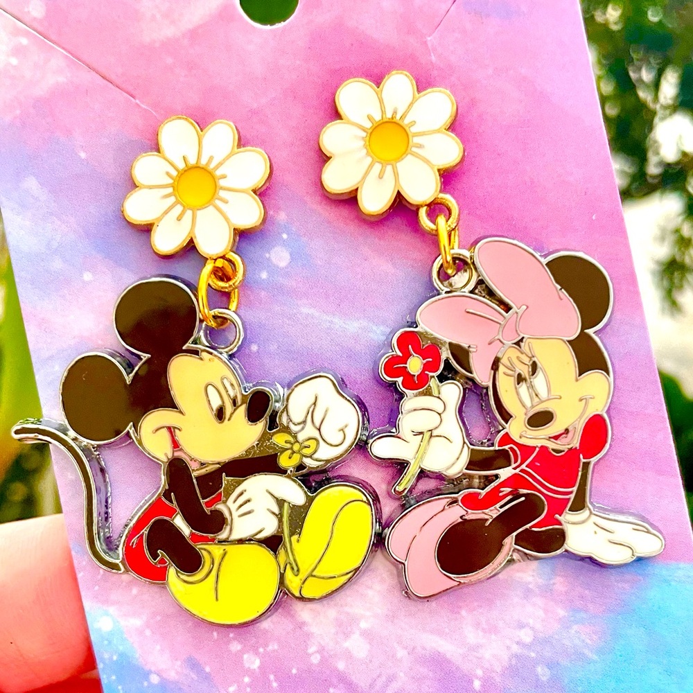 Floral Mickey and Minnie Dangle Earrings